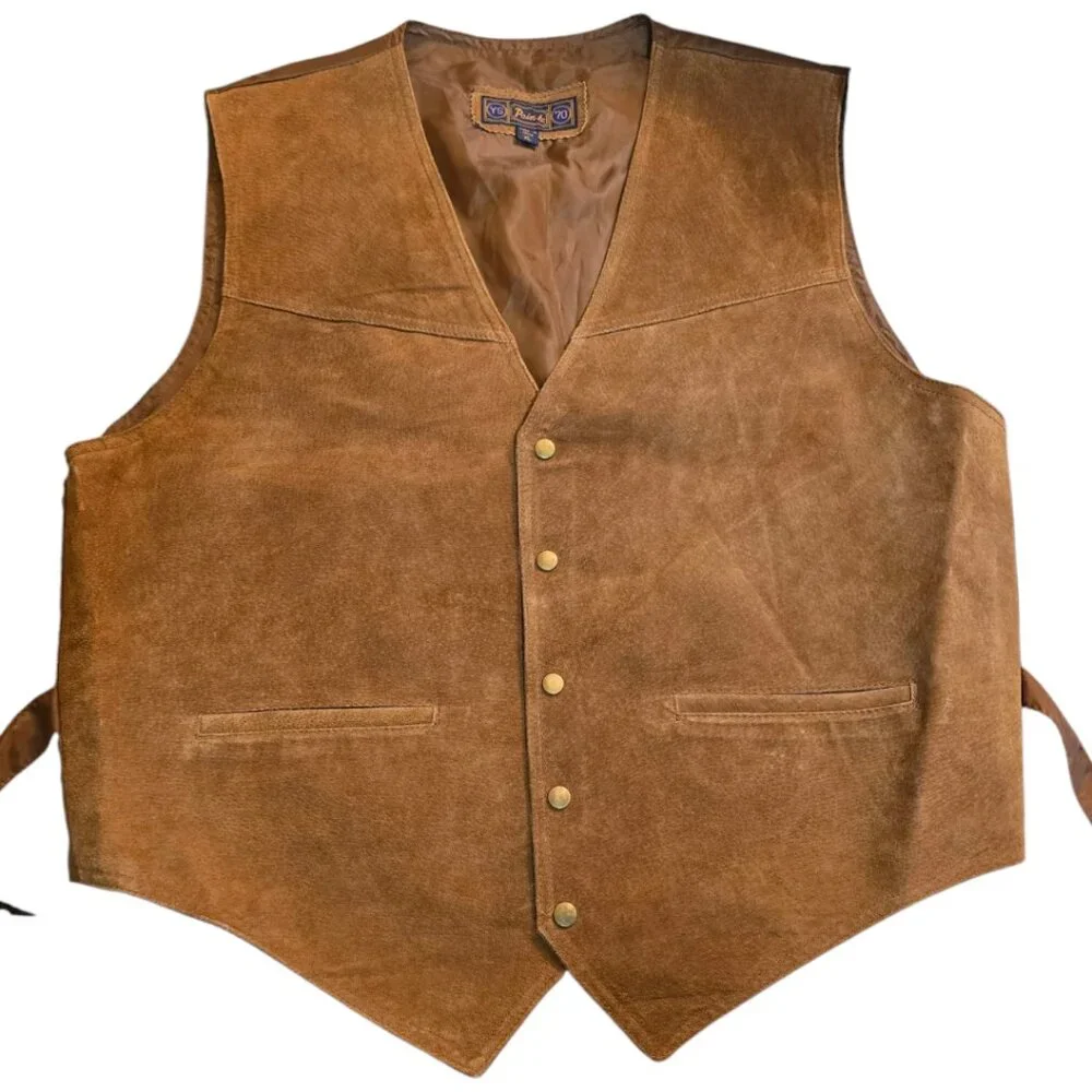 Vintage YS POINTE 70 Brown Leather Vest sz XL